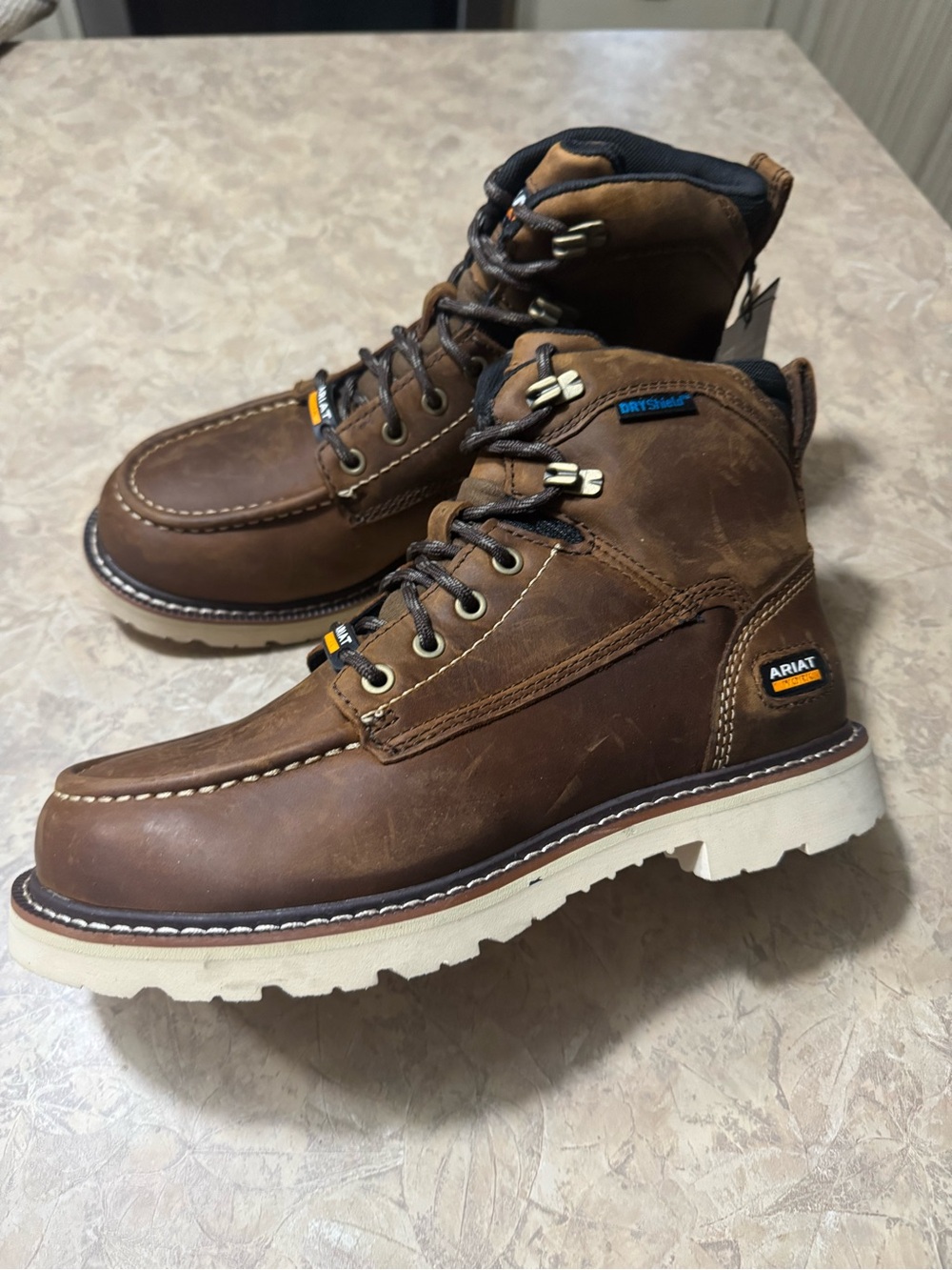 Ariat Brown Leather Moc Toe Work Boots with Cream Outsole